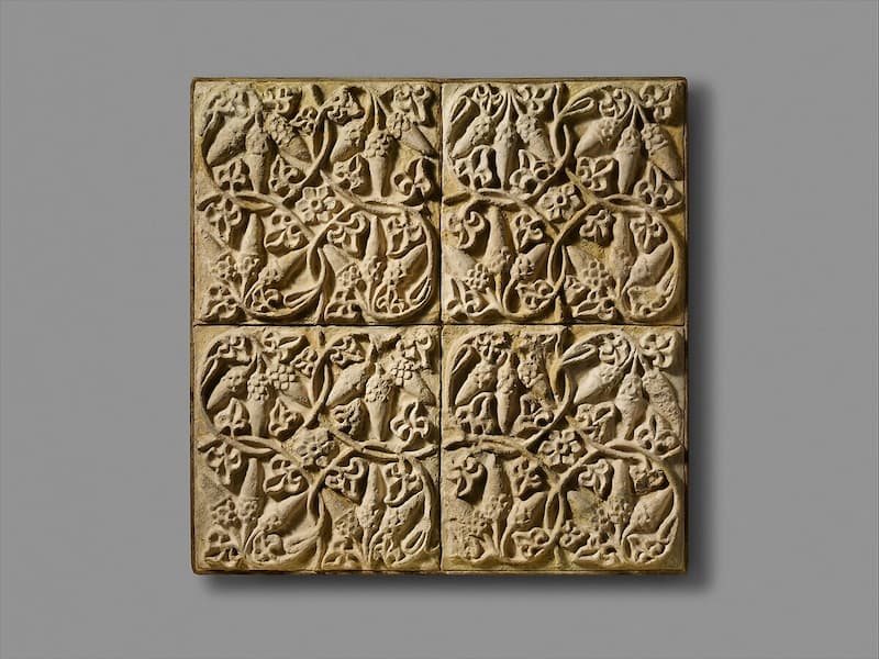 Sasanian Empire decorative tiles-Wall decoration with floral and vegetal design